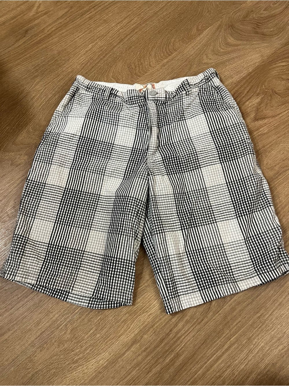 OP Men's Black and White Checked Flat Front Shorts